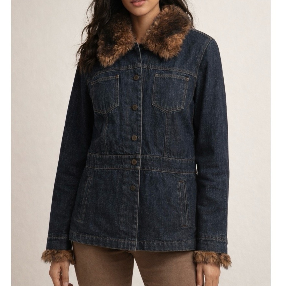 LARGE Jean jacket with faux fur trim